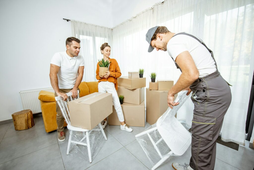 Young couple moving into a new house